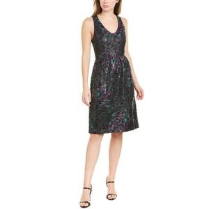 NWT Trina Turk Petunia Black Green Purple Eyelet Sequin Sheath Dress Size 6